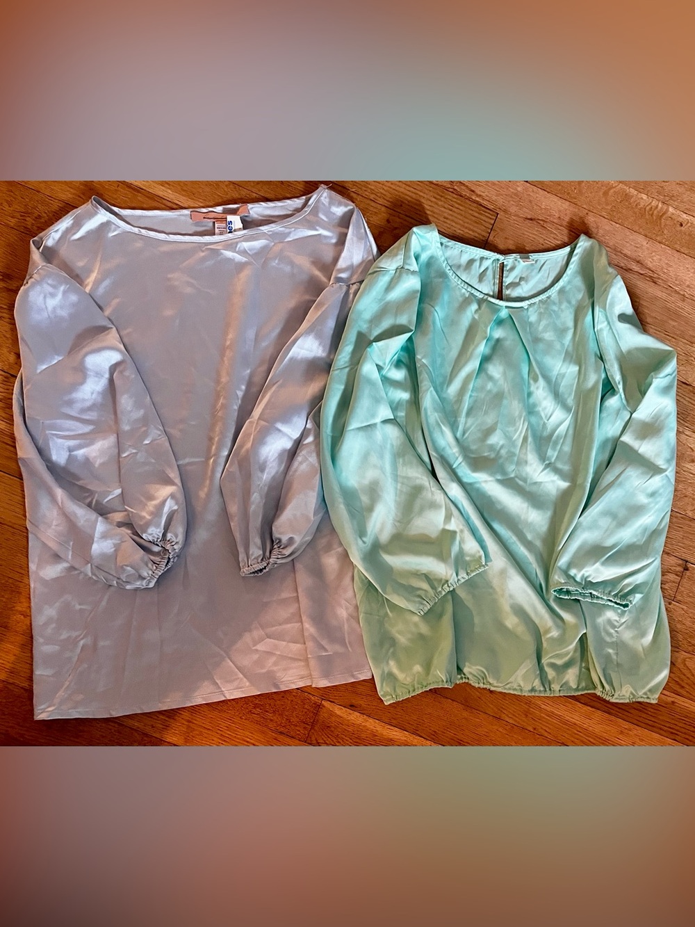 2 Silky Blouses (Mint & Periwinkle) Sz Lg